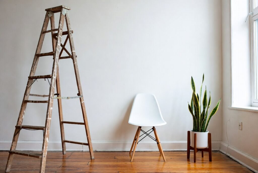 ladder chair and plant
